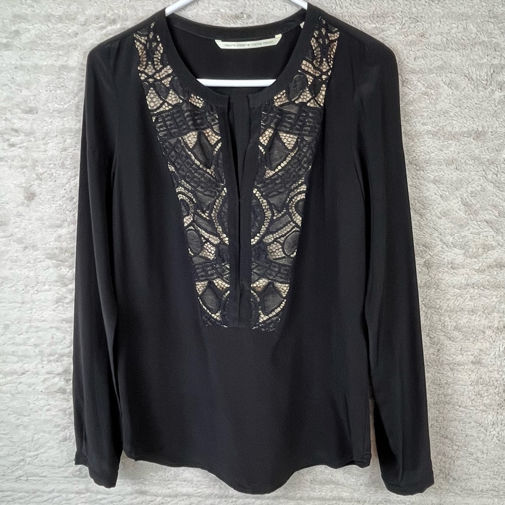TWELFTH STREET By CHYNTHIA VINCENT Silk Blouse with Deep V-Neck Medium